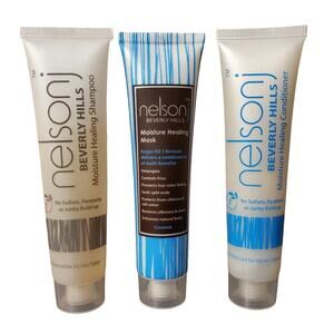 Nelson J Beverly Hills Moisture Healing Shampoo Conditioner& Mask Travel Set NEW